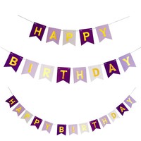 Happy Birthday Girlande Banner - Lila Weiß Gold - Kinder Geburtstag Party Deko