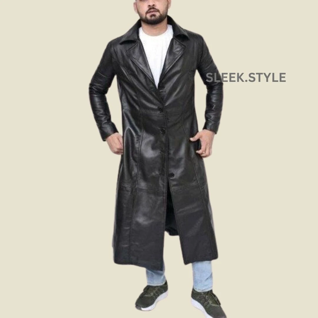 Mens Leather Trench Coat Lambskin Black New Designer Classic Winter Wear Crafted