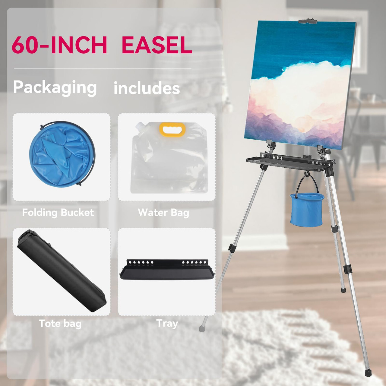 YDisplay Art Easel Stand for Display Aluminum Adjustable Easel Height up to 61-I