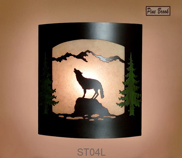 Aplique de pared rústico Wolf - Lámpara de vidrio ámbar esmerilado y metal bronce Foto 2 de 2