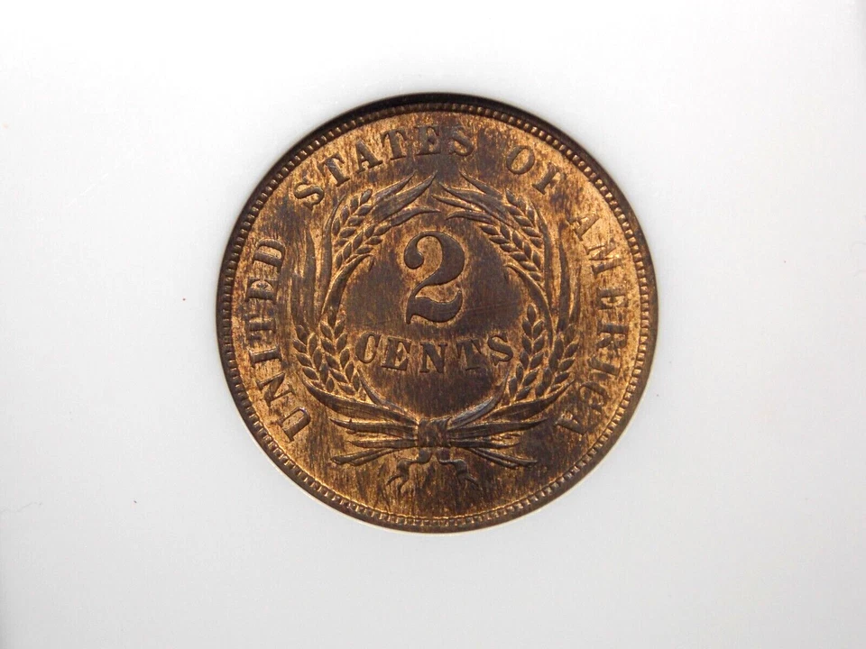 1864 Two 2 Cent Piece *LARGE MOTTO* 2c NGC MS65 RB #005 Red Brown Unc BU ECC&C - Image 2 of 4