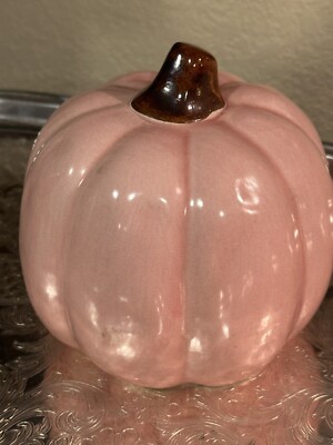 Beautiful Pink Pumpkin-w/Brown Stem-Smooth Painted Finish-Stoneware-Excellent!