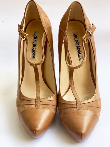 décolleté alte in pelle, beige, taglia 40 scarpe con tacco 10 cm,  cinturino, | eBay