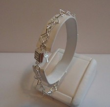 925 STERLING SILBER ARMBAND HERZ GLIEDER MIT KREUZ CHARM / 8" LANG 