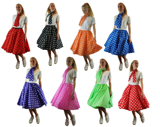 Polka Dot Rock n Roll Skirt & Scarf Fancy Dress 50'S Jive Ladies Longer length