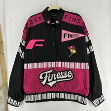 Finesse Bomber Jacket Patches Womans Large Black