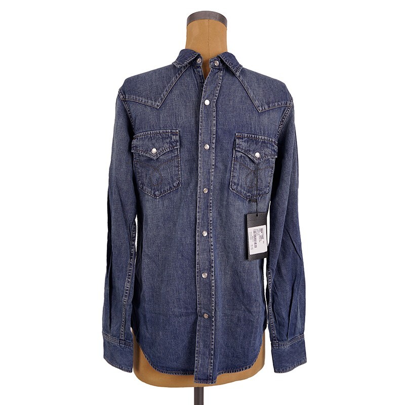 CAMICIA S NUOVA $750 SAINT LAURENT Vintage Blu DENIM GIAPPONESE CLASSICO STILE WESTERN