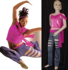 Super Freak Child Medium Jazz  Tap Dance Costume Slash Pants Pink Foil Top
