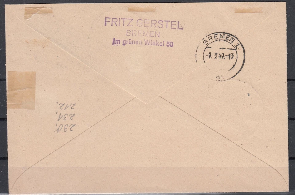 25268/ GERMANY SOVIET ZONE – MI # 212 (PAIR) + 230 / 231 ON REGISTERED COVER - Image 2 of 2