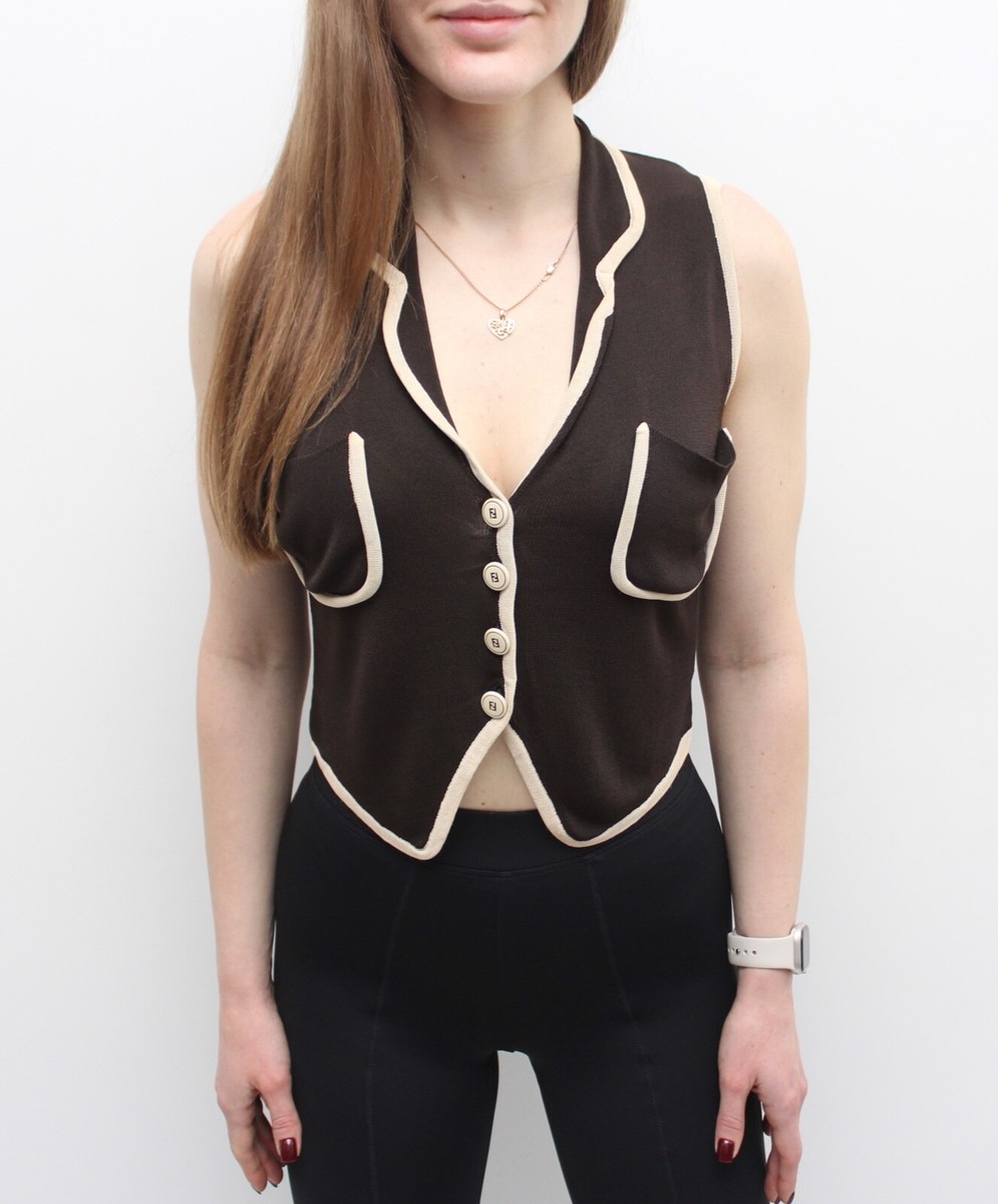 Women's Vintage FENDI Maglia Vest Sweater Sleeveless FF Button