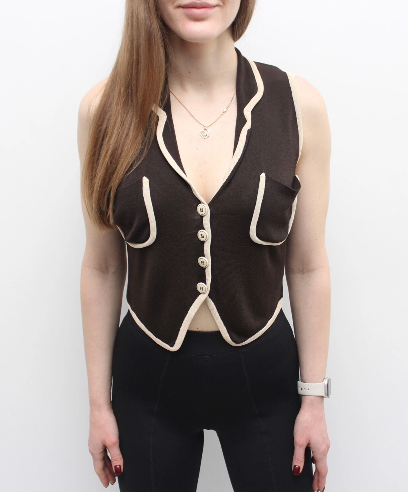 Maglione gilet donna vintage FENDI maglia senza maniche bottone FF RARO taglia ~S