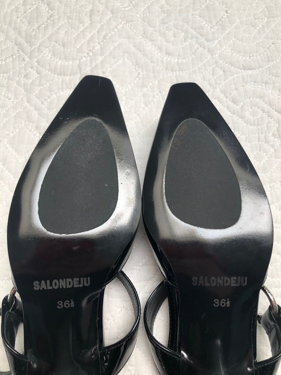 韓国salondeju shoe SALONDEJU Black Patent Leather Slingback Shoes Sandals Sz