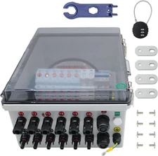  Solar Combiner Box, IP65 Waterproof DC Combiner Box, Equipped with Circuit Brea
