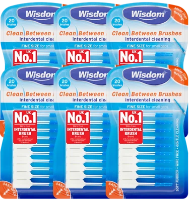 6 x Wisdom Clean Between Interdental Brushes - pack of 20 - size FINE BLUE