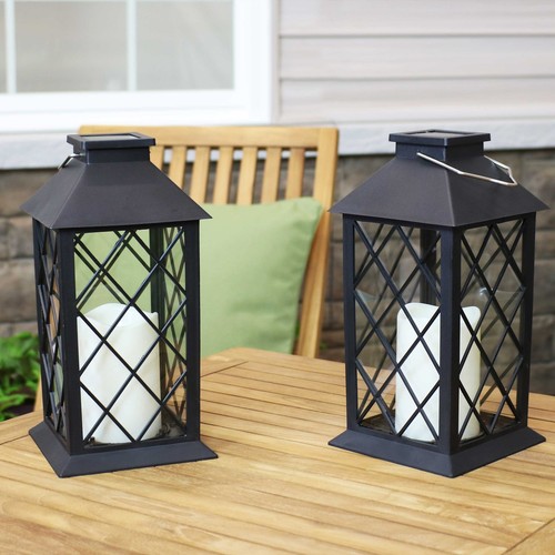 Concord Outdoor Solar Candle Lantern - 11 in - Black - Set of 2 by Sunnydaze - Picture 4 of 7