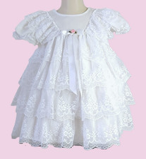 VTG BABY GIRLS WHITE LACE PARTY DRESS WEDDINGS FLOWER GIRL