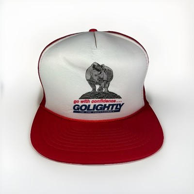 Vintage GOLIGHTLY The Tire Professionals Trucker Hat Red Cap w/ Rhino, Mohr's