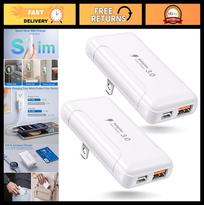 50W USB C Wall Charger 2 Pack, Fast Charge 3.0 Adapter, Foldable Plug for iPhone