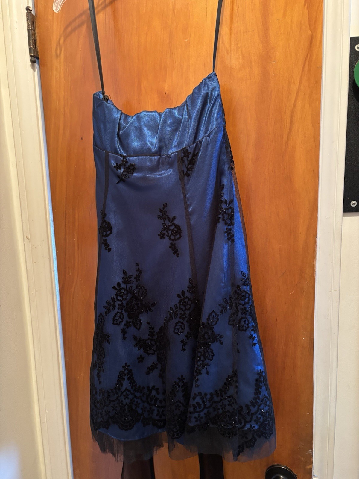 Blondie Nites by Stacy Sklar blue mini Dress. Black Lace. Size 7