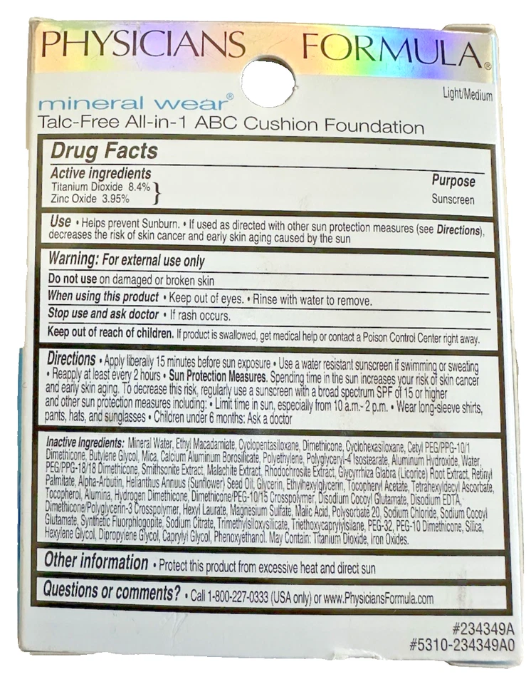 PHYSICIANS FORMULA Mineral Wear Cushion Foundation #6657-Light/Medium-HTF-RARE - Image 2 of 3