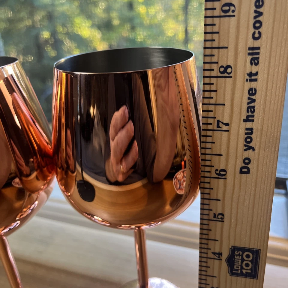 NUEVO Copas de vino tinto de acero inoxidable de vástago largo de oro rosa irrompibles Foto 3 de 4