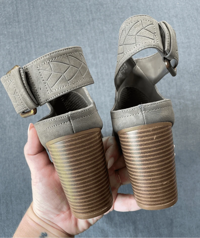 American Eagle Block Heel Mules Womens 9.5 Taupe Suede Cutout Ankle Strap Boho - Image 3 of 4