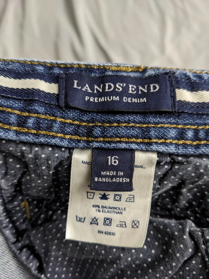 Saia Lands End Feminina Tamanho 16 Azul Denim Algodão Elastano Midi Anos 90 - Imagem 4 de 4
