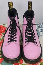 Dr Martens Pink Patent Leather 1460 J Kids Boots Side Zip Size 12 Girls