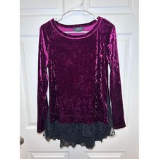 Y2K Karen Kane Purple Velvet Black Lace Trim Tunic Top Women's Large Whimsygoth