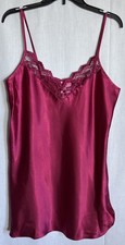 Vintage Sleep Solutions Burgundy Chemise Slip Nightgown Liquid Satin Lace Lg