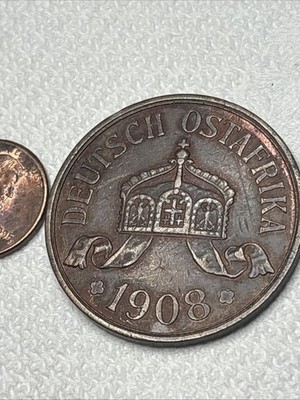 1908J German East Africa 5 Heller Lg Bronze Rare 600k About XF Condition