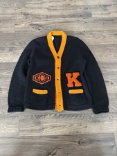 Vintage late 50s early 60s Black  Orange Varsity Letterman Cardigan