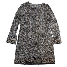 Michael Kors Leopard Print Long Sleeve Shift Dress Women XL
