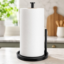 Paper Towel Holder Stand Countertop Weighted Base One Hand Tear Black