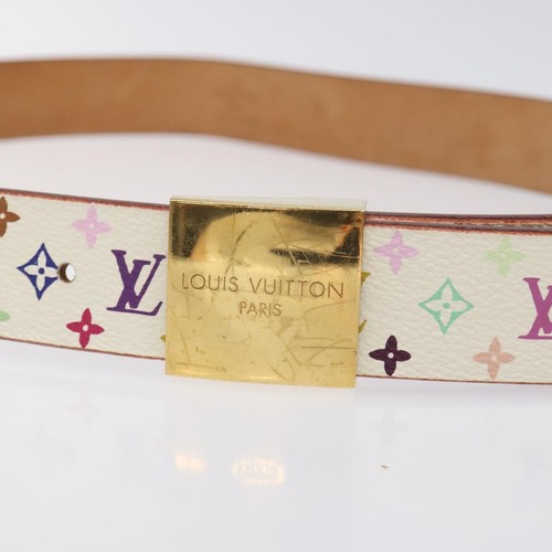 Auténtico cinturón Louis Vuitton monograma multicolor para el cuidado de la piel blanco LV yk18692 - Imagen 5 de 15