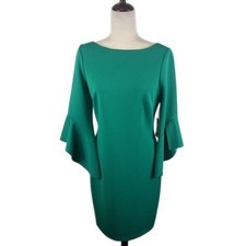 New Vince Camuto Green Dress Bell Sleeve Sheath Cocktail Career Party Size 10