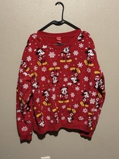Disney Mickey Mouse Red Snowflake Holiday Pullover Sweatshirt
