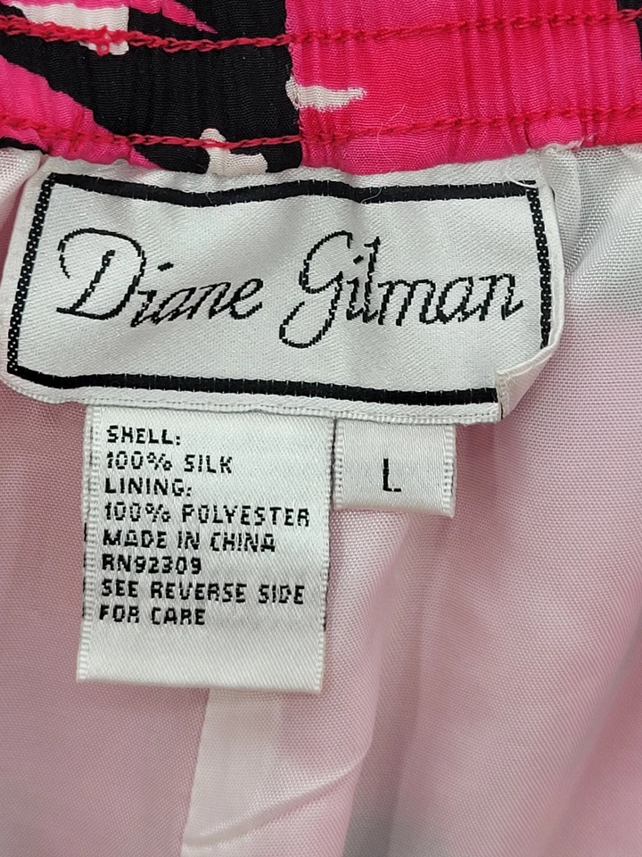 Diane Gilman Pants Womens Large Pink Black Floral Silk Lined Elegant Artsy - Image 3 of 4