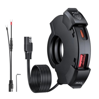 Motorcycle USB Charger 30W PD & QC 3.0, Dual USB-C, Waterproof, 0.51'' Wide