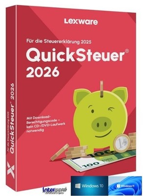Lexware QuickSteuer 2026 (Steuerjahr 2025) für 3 Steuererklärungen Download NEU