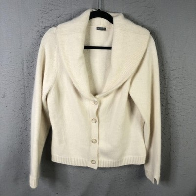 Quite Luxury Cardigan Sweater Womens XL Cream Angora Shawl Collar Old Money