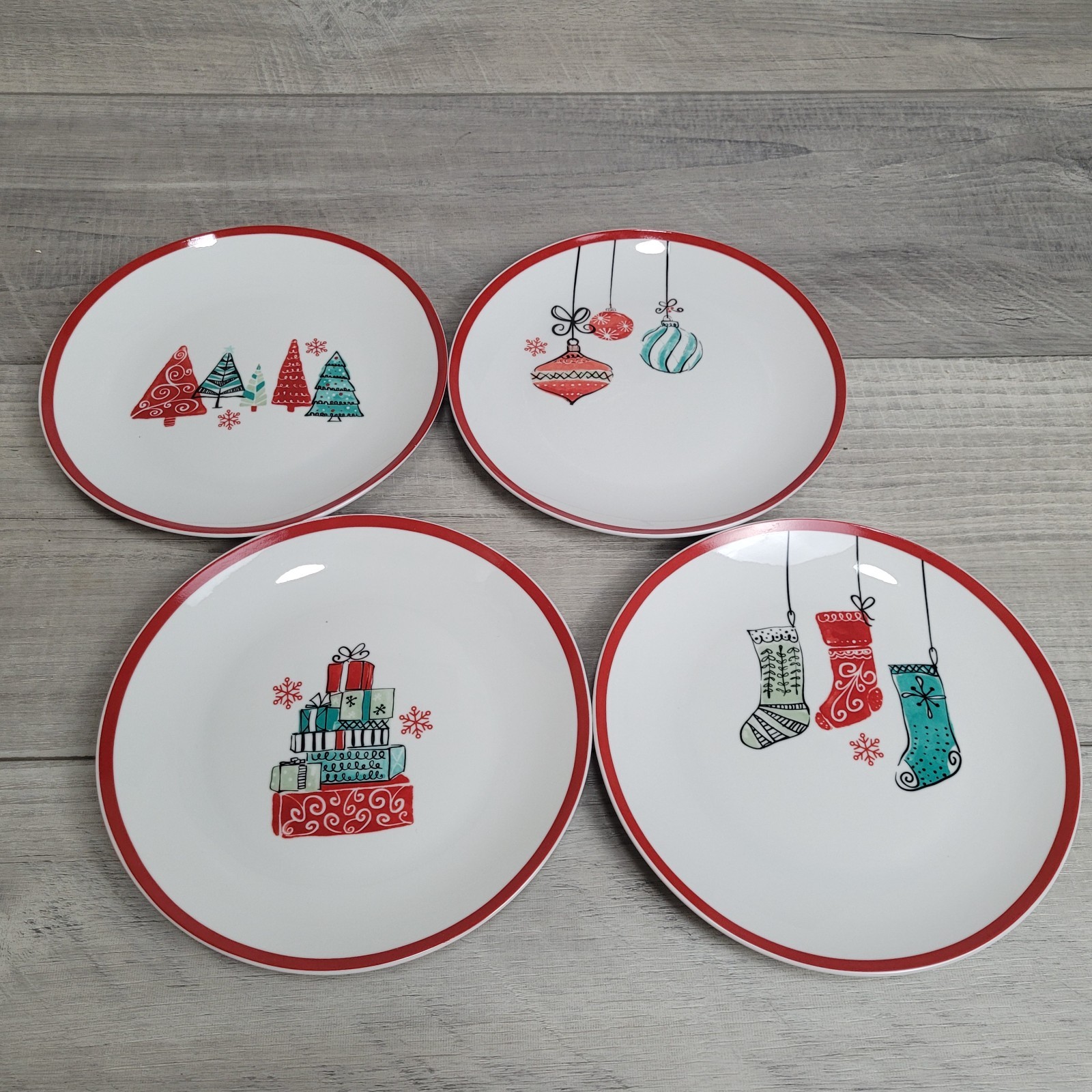 American Atelier Porcelain Plates 8" Salad Dessert Christmas Holiday Set of 4