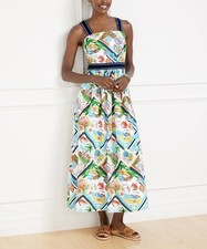 Talbots Dress Womens 12 Multicolor Beach Print Cotton Maxi Sundress Fit & Flare