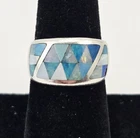 Vintage Sterling Silver Geometric Opal Inlay Ring Size 7 DTR 925 Southwest - 6g
