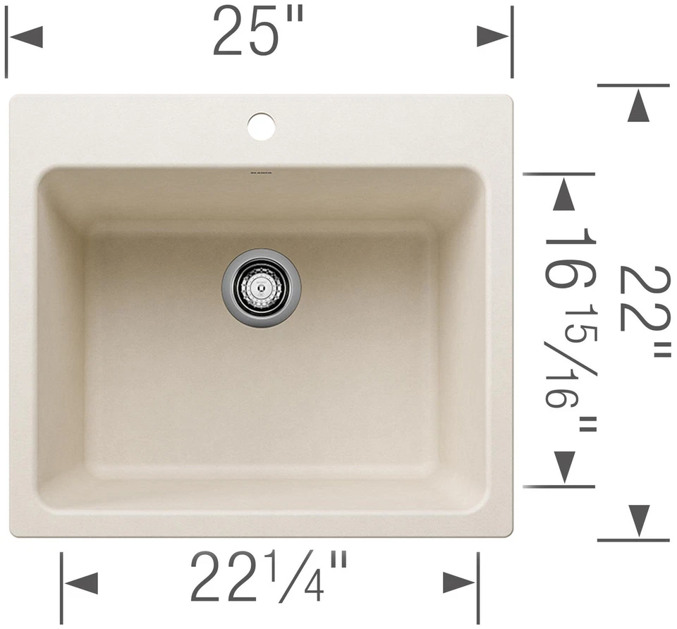 Blanco 401927 Liven 25" Lavabo individual de montaje dual SILGRANIT Laundry - Blanco Foto 2 de 4