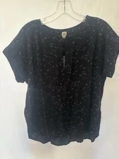 Womens Gap Blue Floral Short Sleeve Blouse With Key Hole Accent Size M