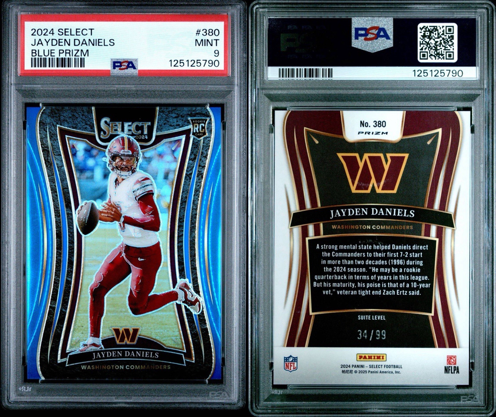 2024 Select JAYDEN DANIELS RC Blue Prizm Suite Level #380 /99 PSA 9 view 3