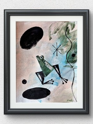Original Hand Painted 11x14 Abstract Frog Acrylic Signed Neutral Wall Art P172