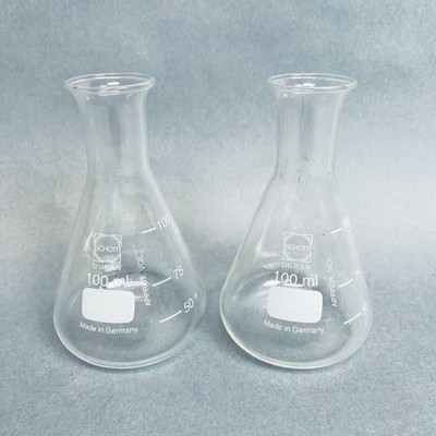 Schott Duran Erlenmeyer Flask 100 ml 30 mm Flange Opening Lot of 6 Flasks
