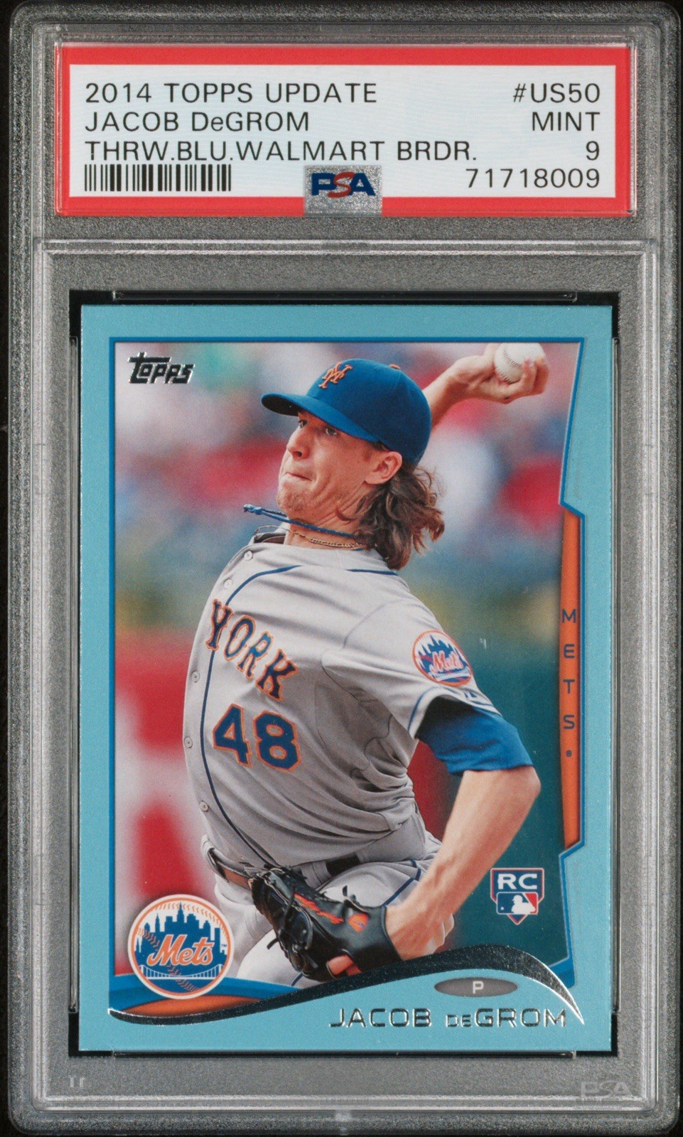 Jacob deGrom 2014 Topps Update Wal-Mart Blue Border #US50 Rookie RC PSA 9 Mint